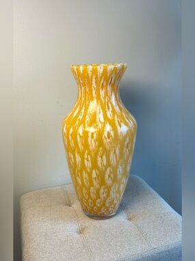 Italian Azzurra Maestri Vetrai Art Glass Vase Murano Style Large 15" Tall Orange